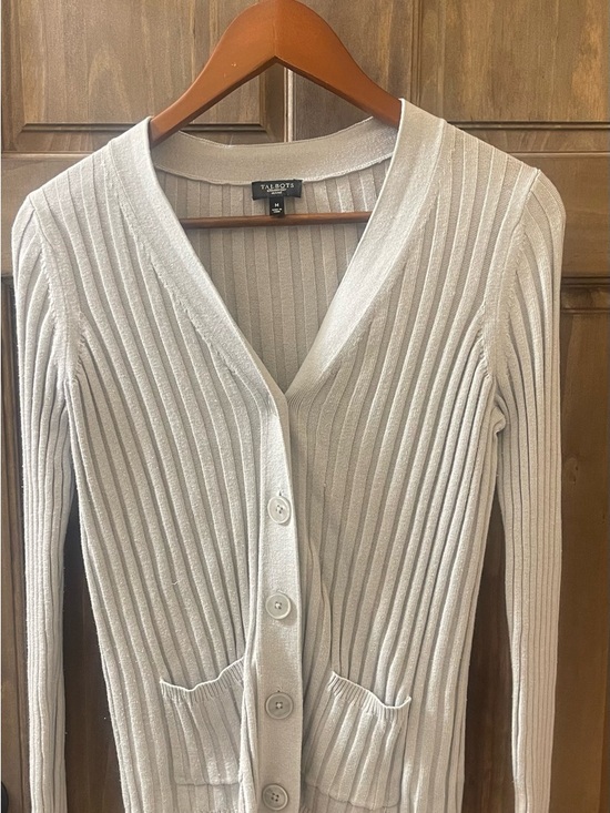 Talbots Sweaters - Talbots Light Blue Gray Ribbed V-Neck Button Cardigan size Medium